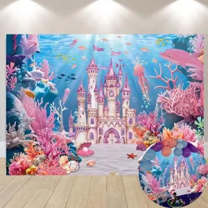 Under The Sea Backdrop Summer Underwater World Wonderland Castle Coral Shell Mermaid Ocean Theme Photography Background Girls Princess Baby Shower Birthday Party Decorations Photo Props (8x6FT)