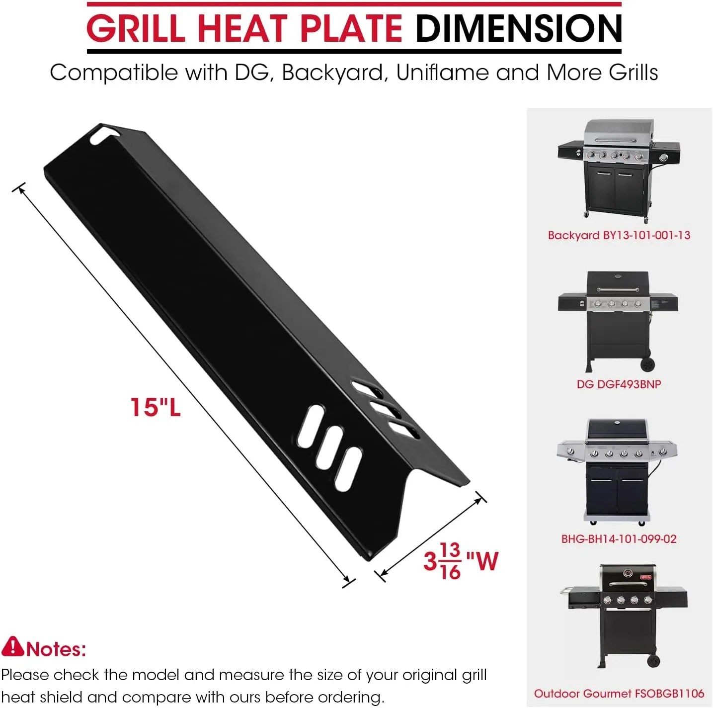 Unicook 15 Inch Grill Heat Plates Replacement Parts, Compatible for Dyna-Glo DGF510SSP, DGF493BNP, Porcelain Heater Part Heat Shields for Backyard, Uniflame GBC1460W, Grill Burner Covers, 5 Pack