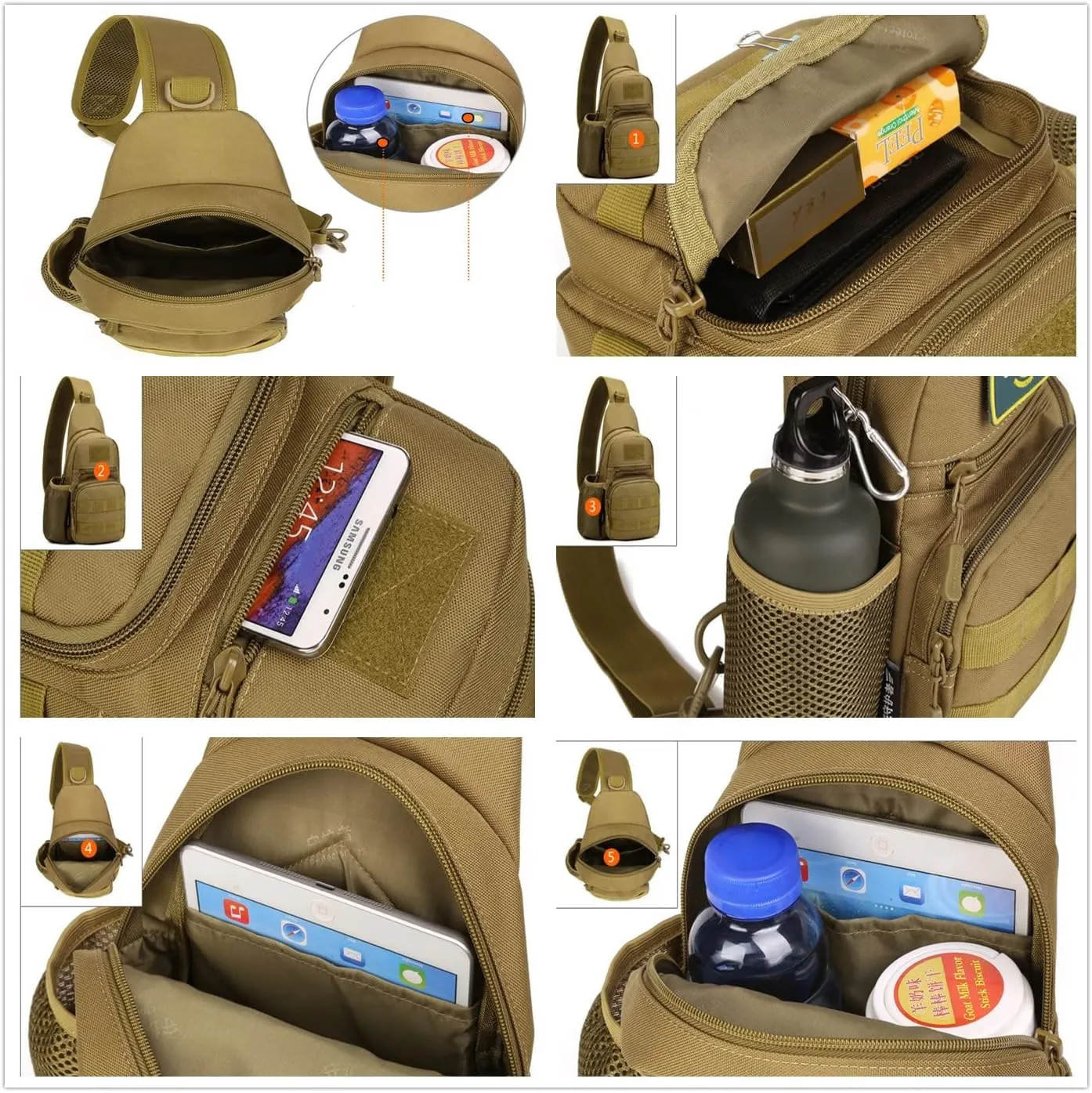 UNISTRENGH Tactical Sling Bag Chest Pack Molle Daypack iPad Mini Military Shoulder Bag Crossbody Duty Gear Backpack (Desert Camouflage)
