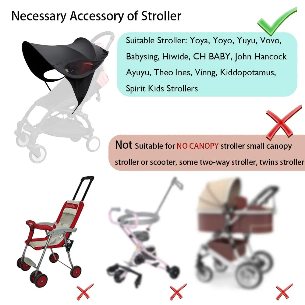 Universal Stroller Sun Cover UV Protection Baby Stroller Sun Shade Buggy Pram Sun Rain Shade Blackout Blind Canopy Cover Pushchair Sunblock Cover for Travel Park Zoo, black