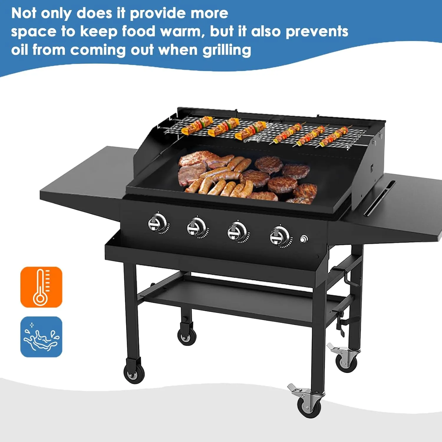 Universal Wind Guard and Warming Rack Set Fit for Griddle From 28" to 36" without a Hood, Wind Screen and Cooking Grid BBQ Grill Accessories for Griddle with Front Grease