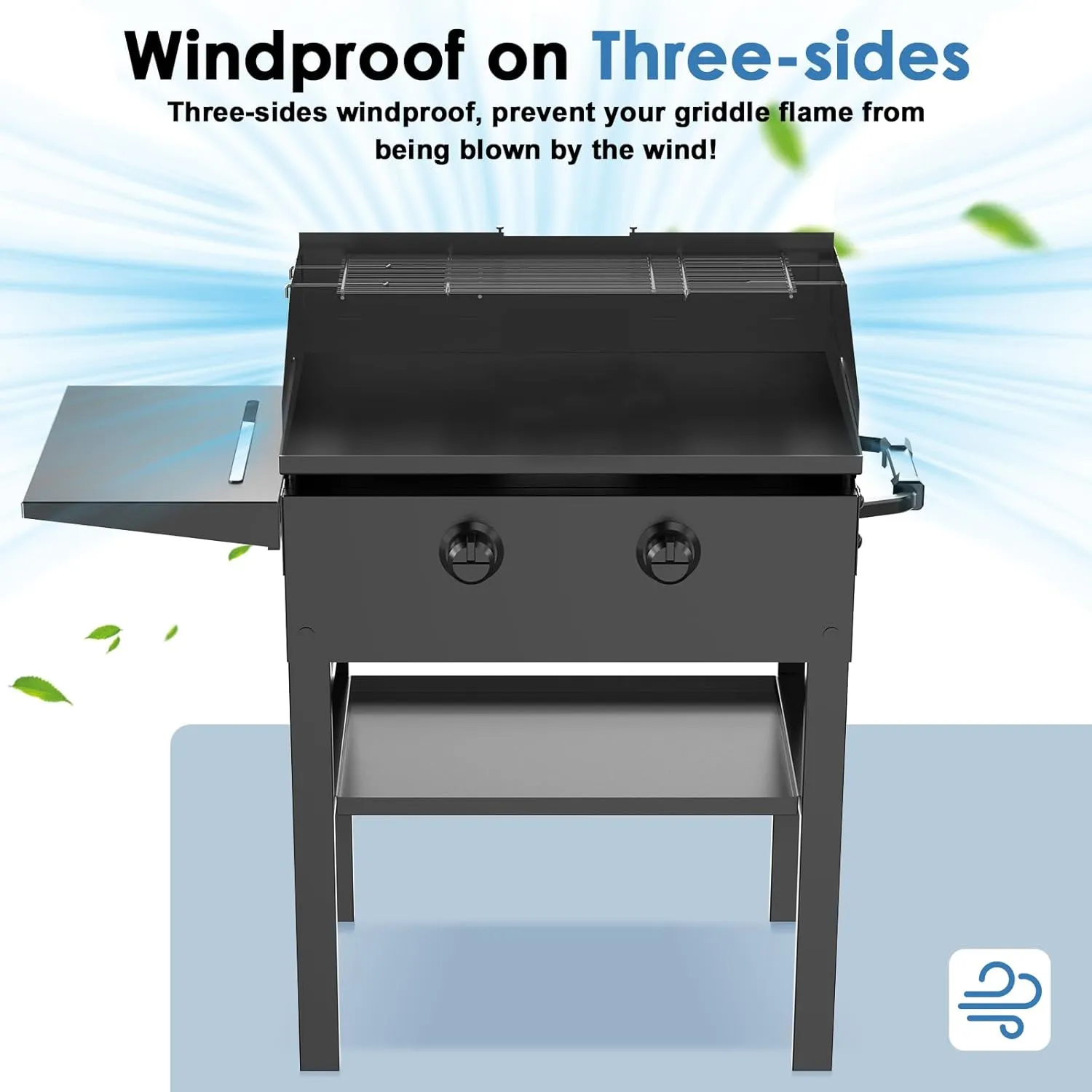 Universal Wind Guard and Warming Rack Set Fit for Griddle From 28" to 36" without a Hood, Wind Screen and Cooking Grid BBQ Grill Accessories for Griddle with Front Grease
