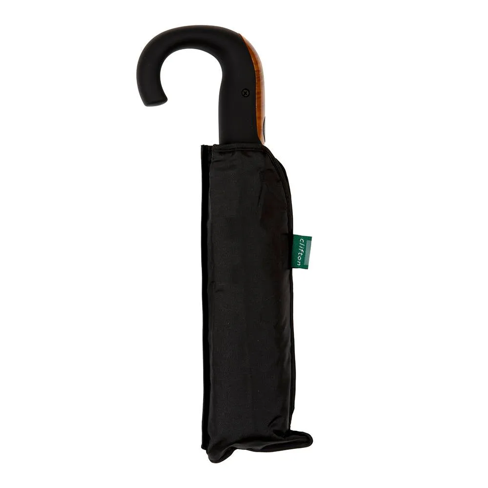 UPF50  Black Auto Open & Close with Wood trim handle