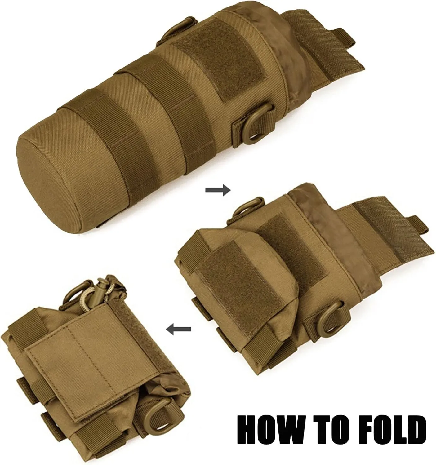 Upgrade 1000D Roll- Up Folding Molle Water Pouch with Strap   USA Flag Patch for Hiking Camping Travel