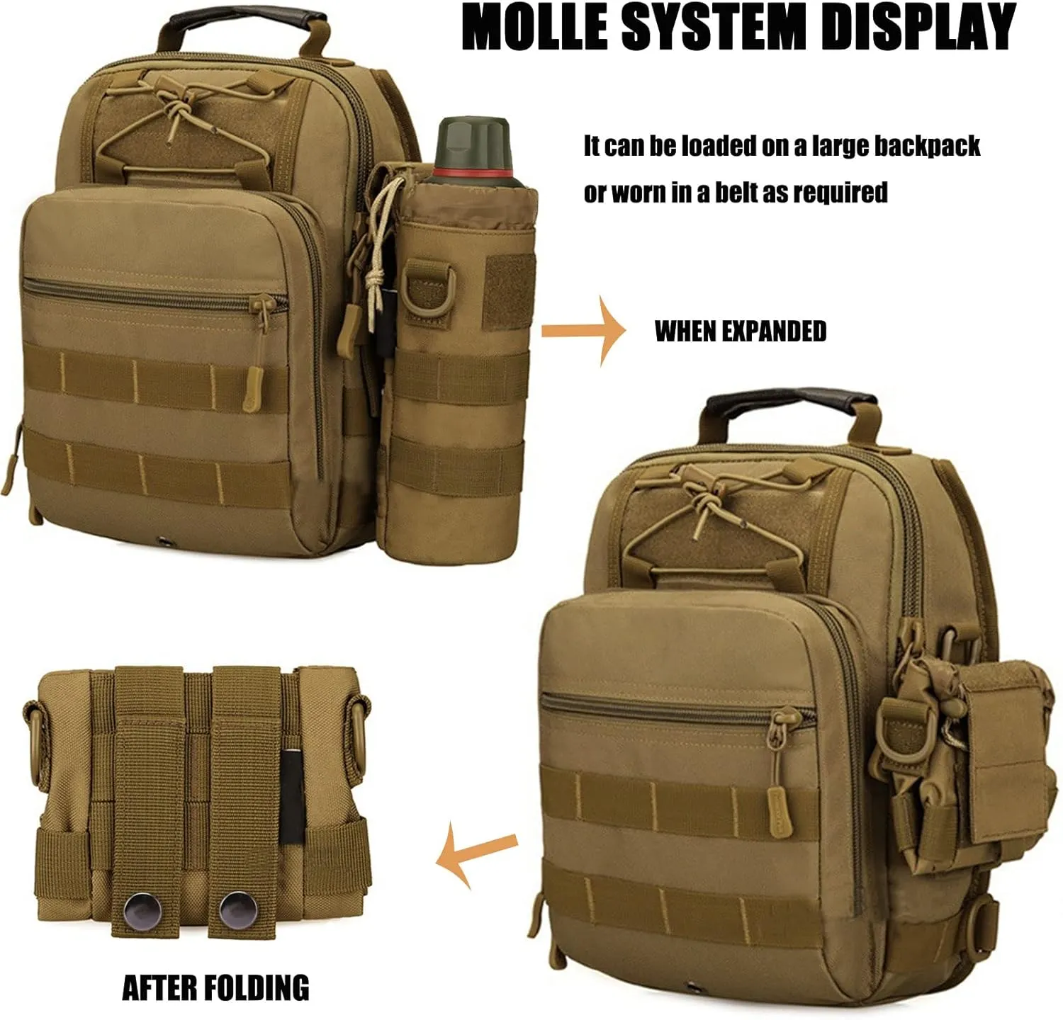 Upgrade 1000D Roll- Up Folding Molle Water Pouch with Strap   USA Flag Patch for Hiking Camping Travel