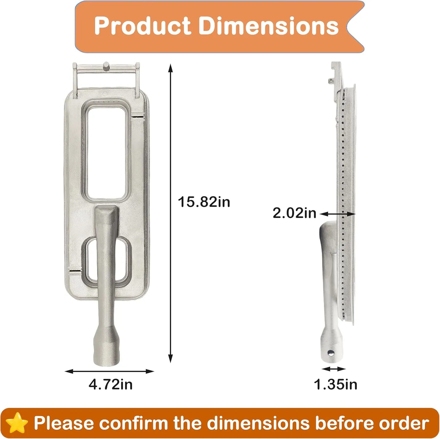 Upgraded Cast 304 Stainless Steel Grill Burner Compatible with Members Mark, Coyote, Grand Hall, Bakers&Chefs Grills, Replaces CISC, 29251, Fits Y0660, Y0101XC, Y0005XC, 608SB, Monarch, Regal, 1-Pack