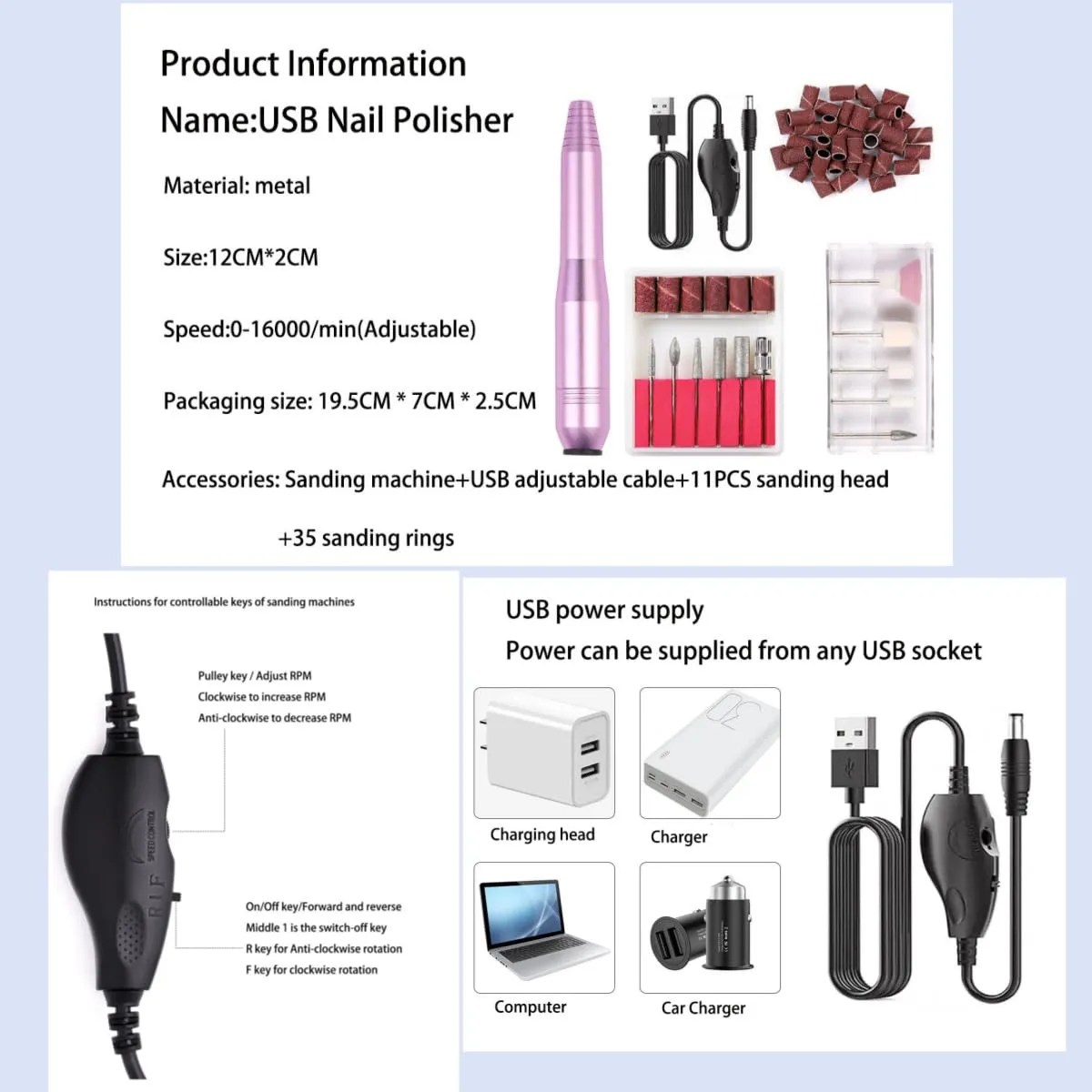 Upgraded Professional Portable Electric Nail Drill, Compact Electrical Professional Nail File Kit for Acrylic, Gel Nails, Manicure Pedicure Polishing Shape Tools for Women and Men