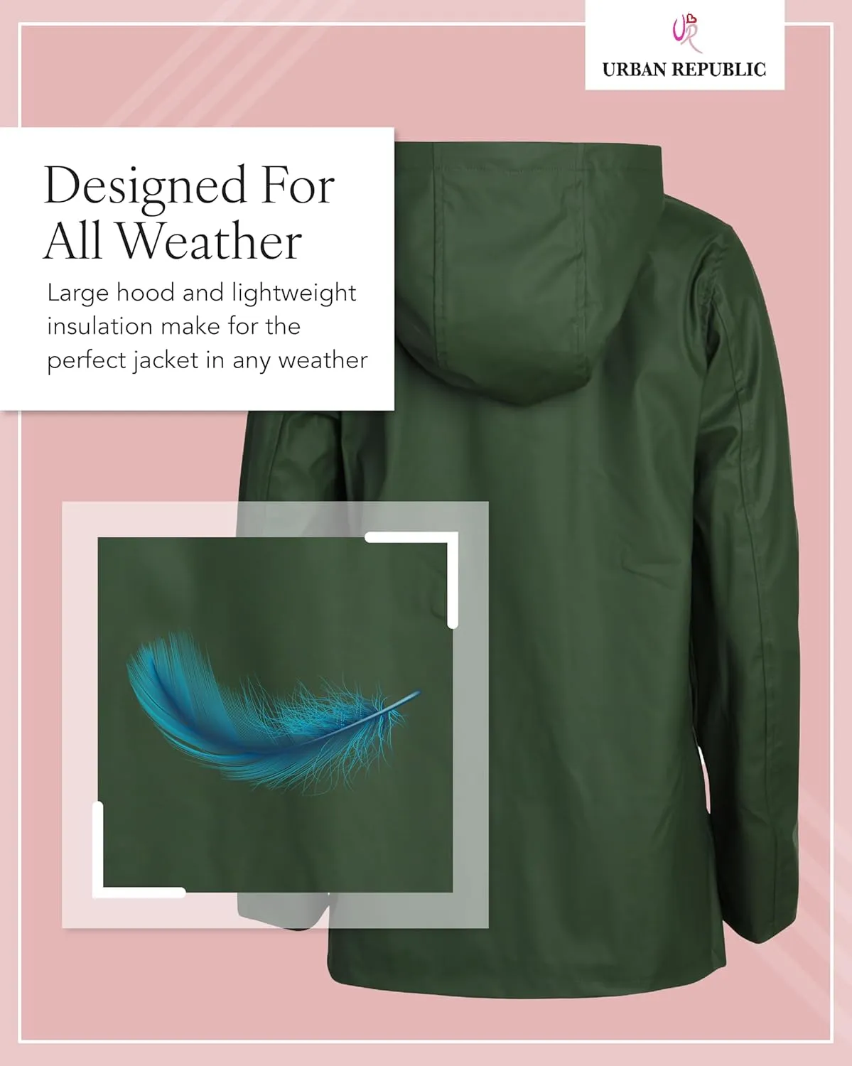 URBAN REPUBLIC Rain Jacket Women - Lightweight Waterproof Windbreaker for Women (S-3XL)