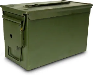 U.S. G.I. M2A1 50 Cal Ammo Can Organizer (OD Green) - Watertight Seal Metal Storage Box w/ Hinged Lid & Secure Latch – Ideal Ammo Can Surplus for Gear, First Aid, & Survival Supplies
