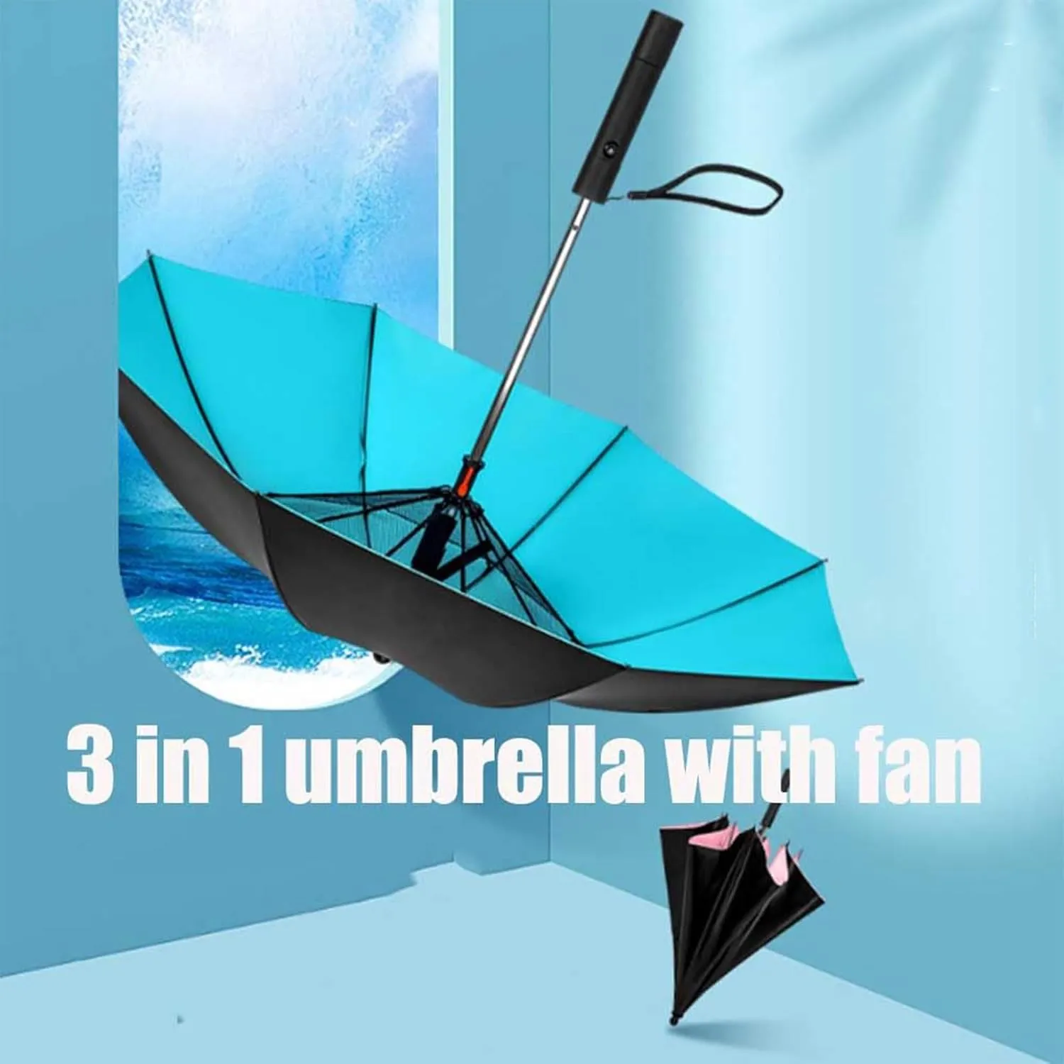 Uv Blocking Umbrella with Fan, 3 in 1 Umbrella with Fan and Mister, Uv Blocking Umbrella with Mist and Fan, 3 in 1 Umbrella with Fan, USB Rechargeable Summer Sunshade