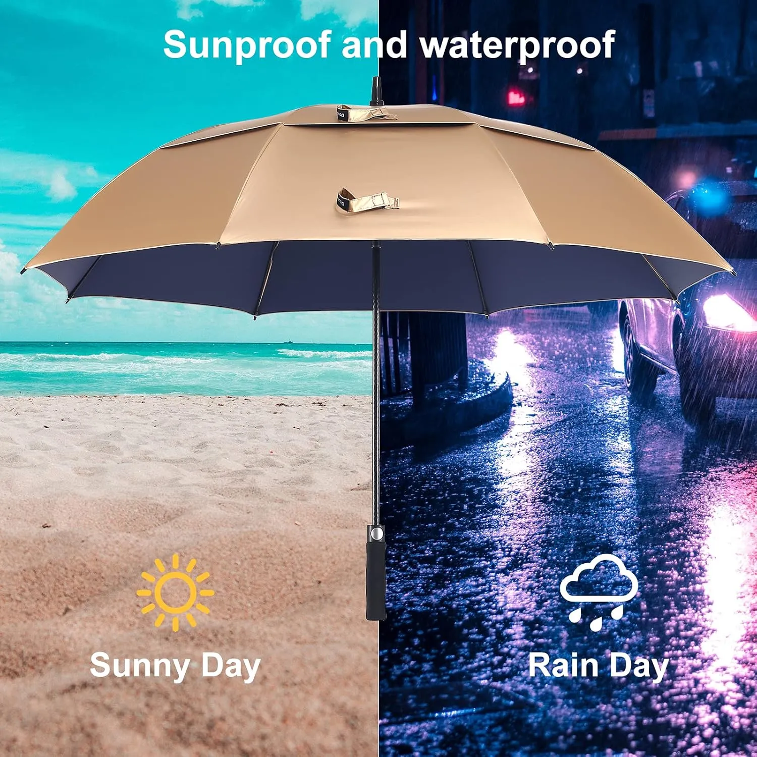 UV Protection UPF 50  Golf Umbrella 62/68 Inch Large Umbrella Automatic Open Sun Umbrella Windproof Vented And Sturdy Construction Shade For Rain And Blocking Sun
