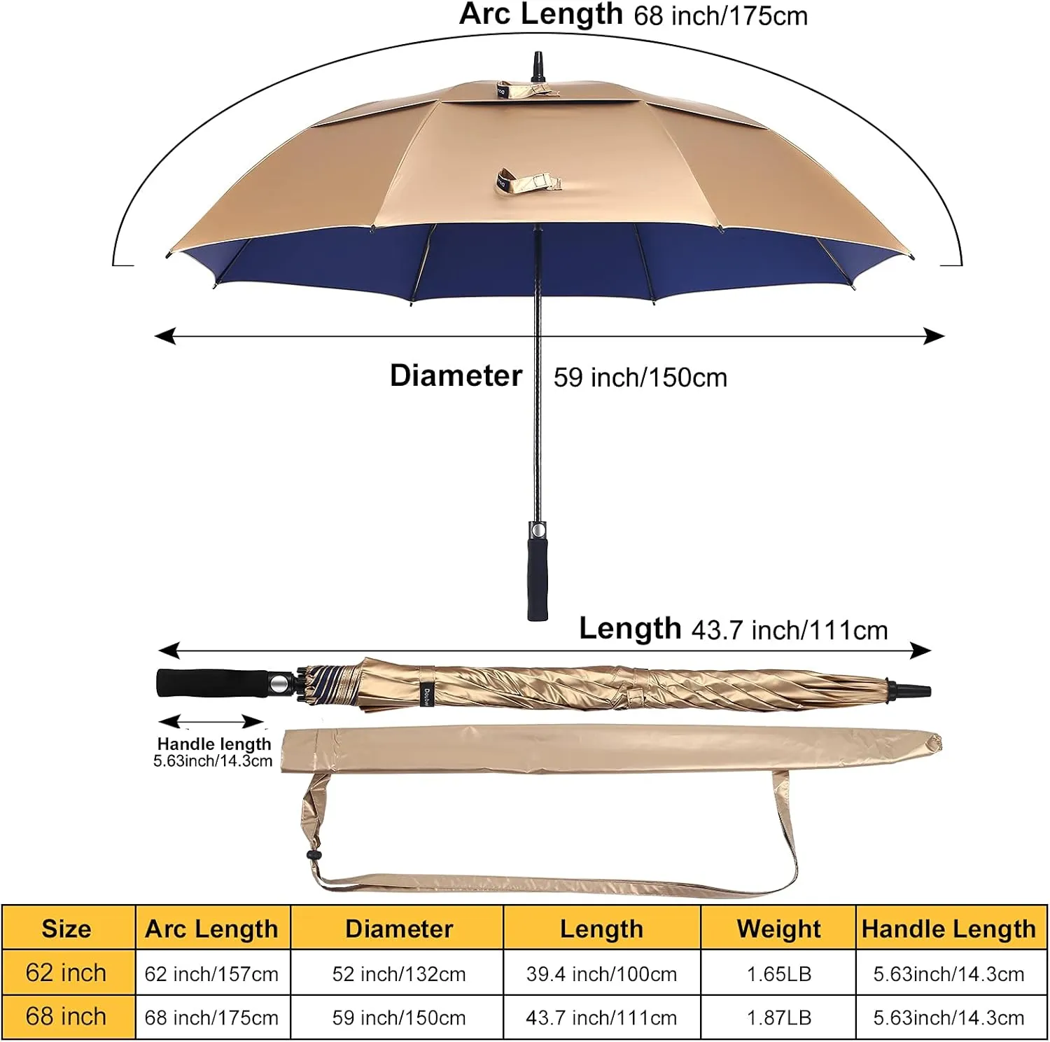 UV Protection UPF 50  Golf Umbrella 62/68 Inch Large Umbrella Automatic Open Sun Umbrella Windproof Vented And Sturdy Construction Shade For Rain And Blocking Sun