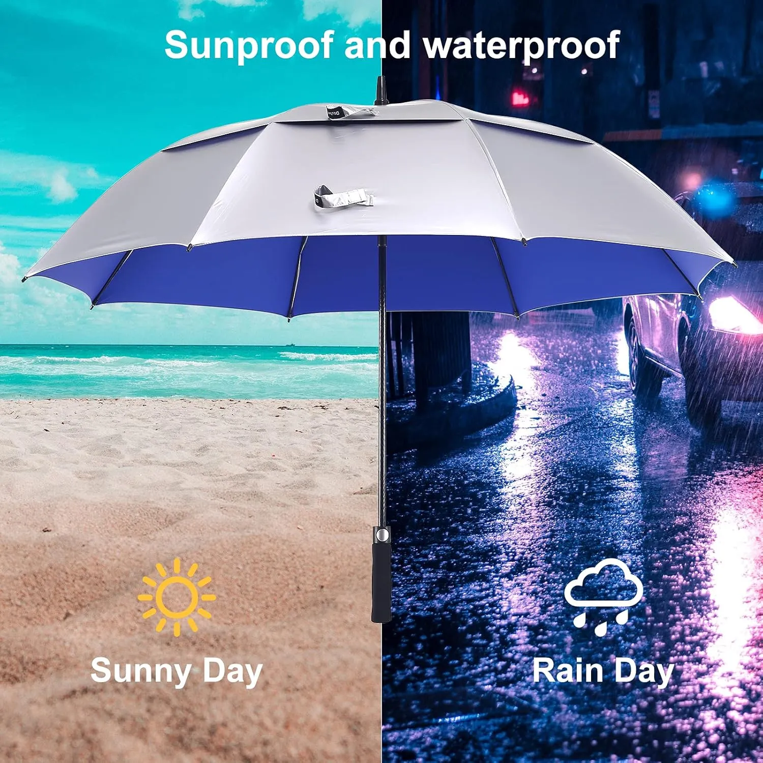 UV Protection UPF 50  Golf Umbrella 62/68 Inch Large Umbrella Automatic Open Sun Umbrella Windproof Vented And Sturdy Construction Shade For Rain And Blocking Sun