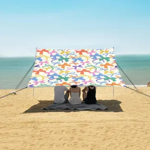 Various Colorful Bow Knots Beach Canopy Tent Anti-UV & Wind Resistant, Camping Sun Shelter Easy Setup Portable,Outdoor Shade Tents with Sandbags,Sand Shovels,Ground Pegs & Stability Poles