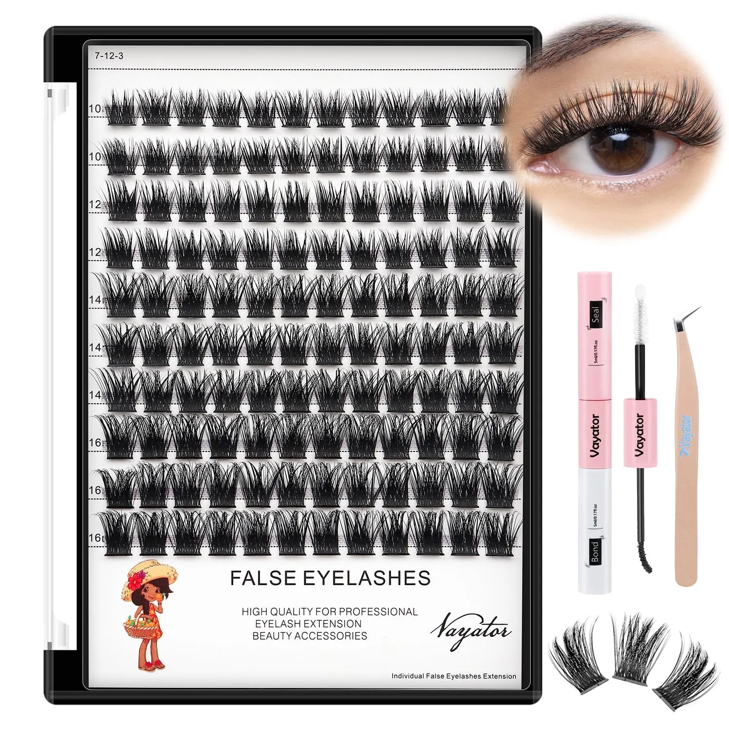 →VAYATOR Lashes Mixed Kit/False Lashes Lash Bond & Seal Kit Multiple styles To Choose 8-20mm Mix D Curl/DD Curl Makeup Cluster Grafting Eyelashes Individual Extension (10-16mm Mixed Lashes Kit)