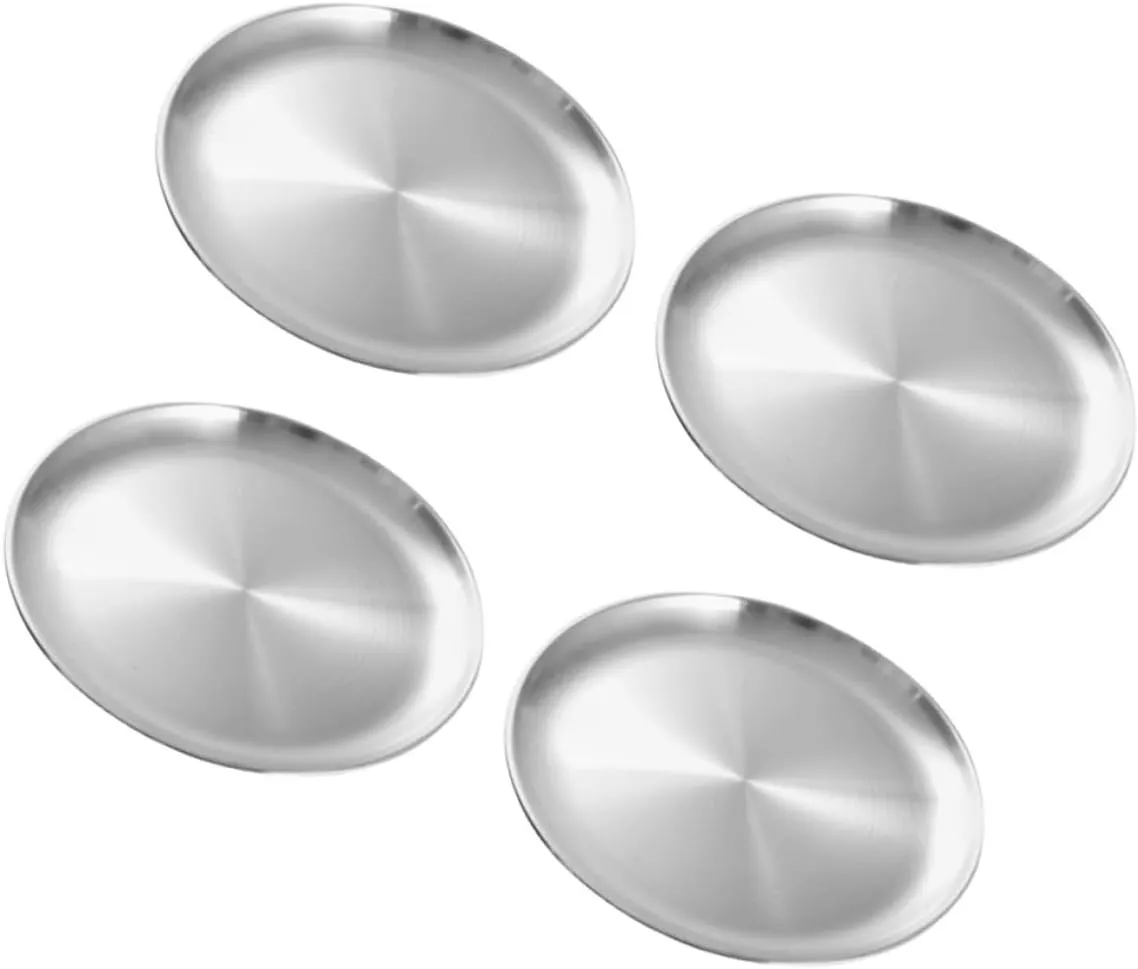 Versatile Round Plates 4pcs Stainless Steel for Bbq Camping Buffets and Family Dinners
