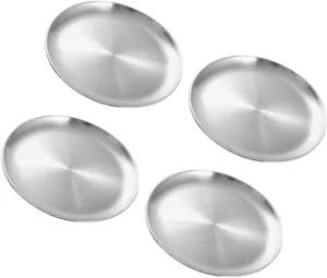 Versatile Round Plates 4pcs Stainless Steel for Bbq Camping Buffets and Family Dinners