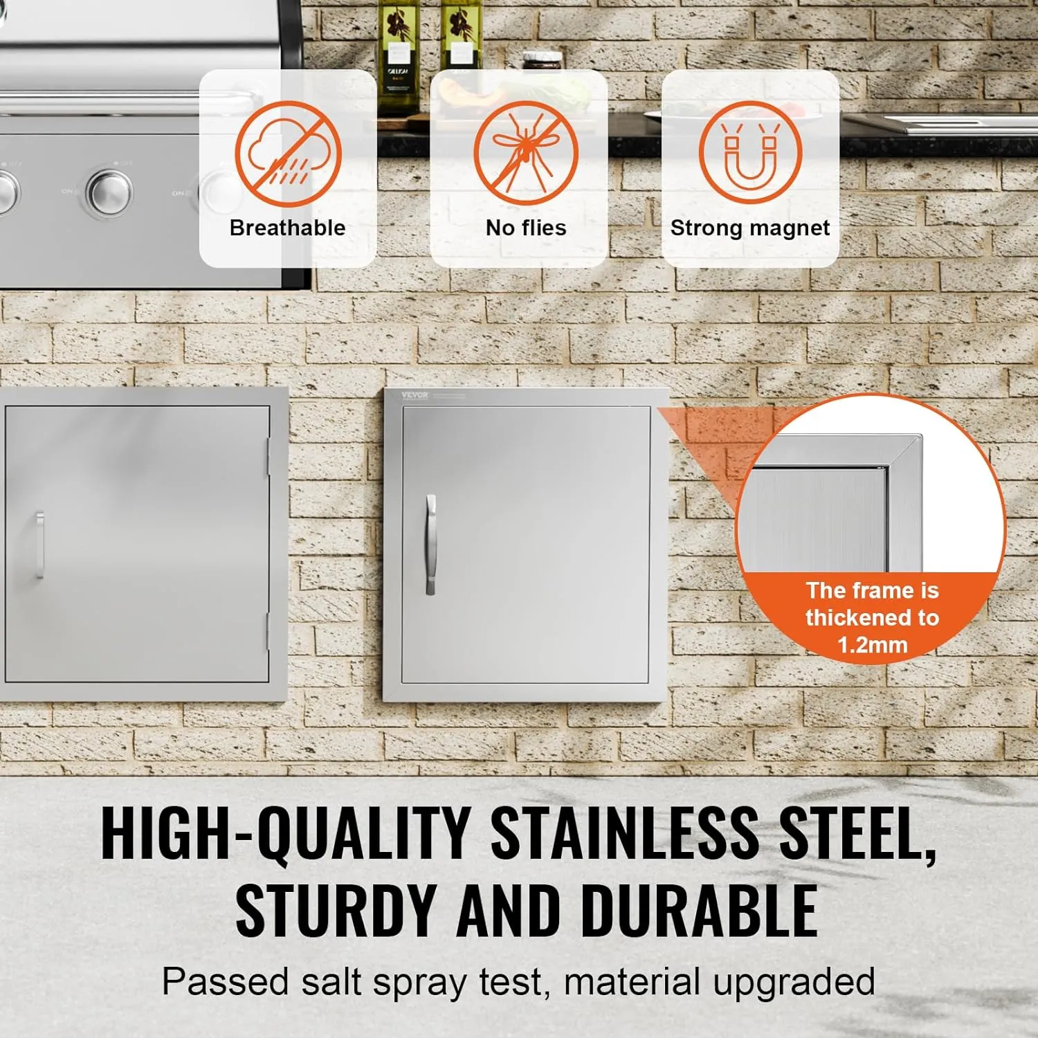 VEVOR BBQ Access Door 18W x 20H Inch, Vertical Single BBQ Door Stainless Steel, Outdoor Kitchen Doors for BBQ Island, Grill Station, Outside Cabinet