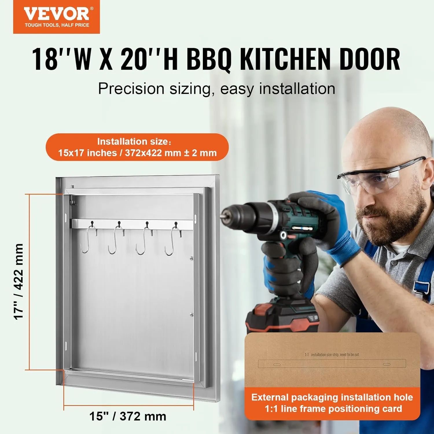 VEVOR BBQ Access Door 18W x 20H Inch, Vertical Single BBQ Door Stainless Steel, Outdoor Kitchen Doors for BBQ Island, Grill Station, Outside Cabinet