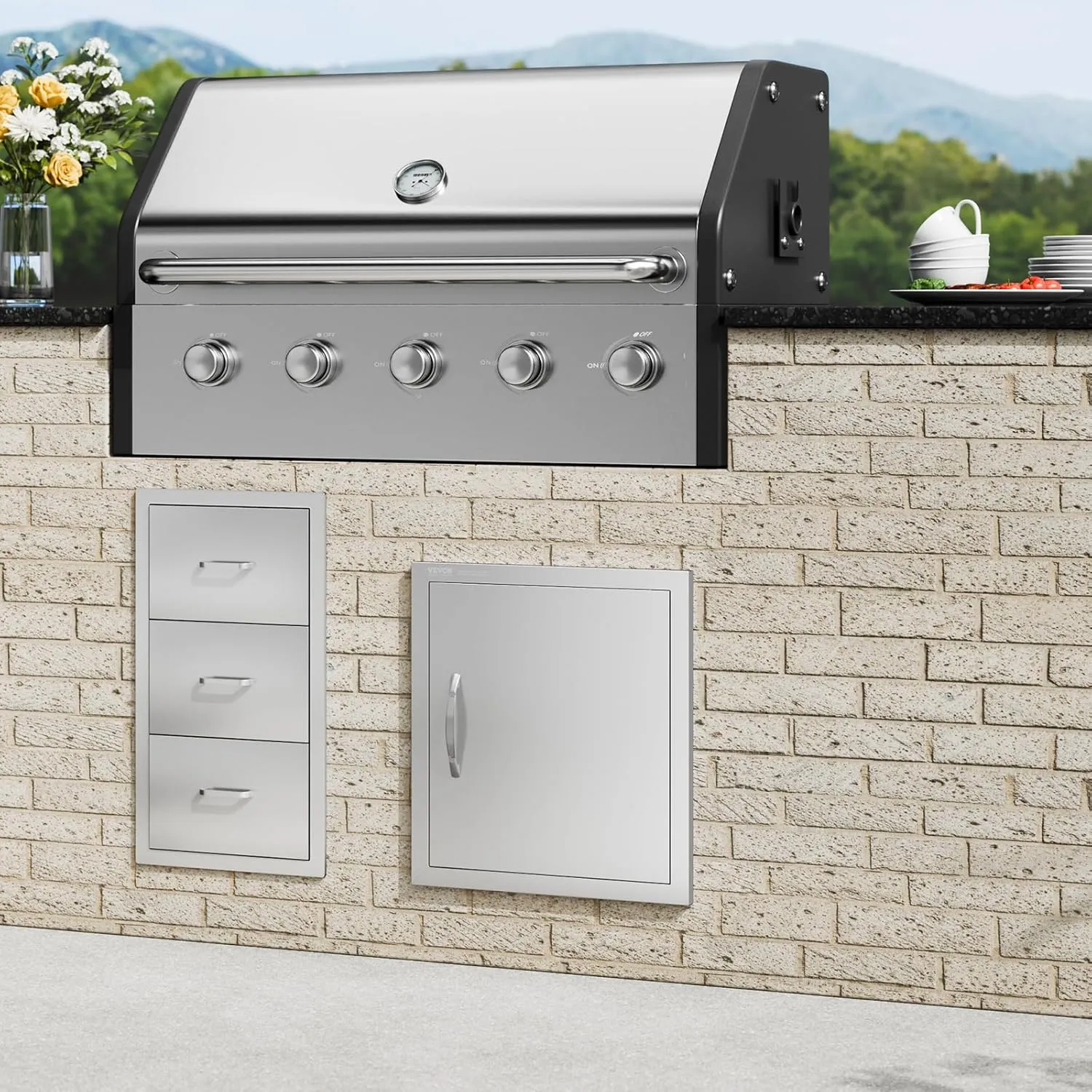 VEVOR BBQ Access Door 18W x 20H Inch, Vertical Single BBQ Door Stainless Steel, Outdoor Kitchen Doors for BBQ Island, Grill Station, Outside Cabinet