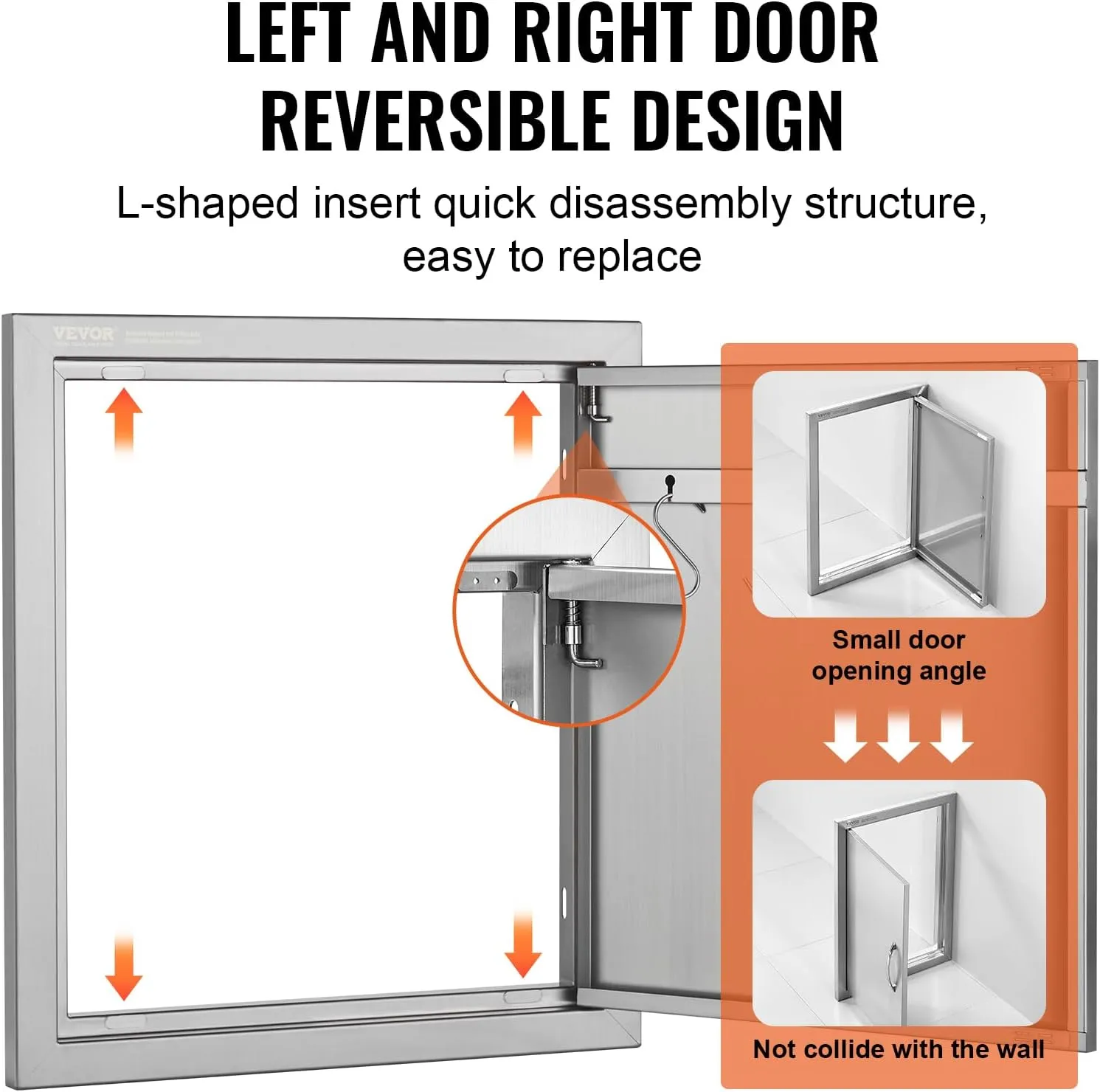 VEVOR BBQ Access Door 18W x 20H Inch, Vertical Single BBQ Door Stainless Steel, Outdoor Kitchen Doors for BBQ Island, Grill Station, Outside Cabinet