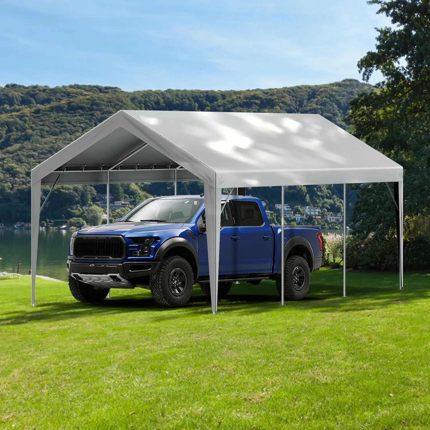 VEVOR Carport Replacement Canopy Cover 10 x 20 ft, Garage Top Tent Shelter Tarp Heavy-Duty Waterproof & UV Protected, Easy Installation with Ball Bungees,Grey (Only Top Cover, Frame Not Include)