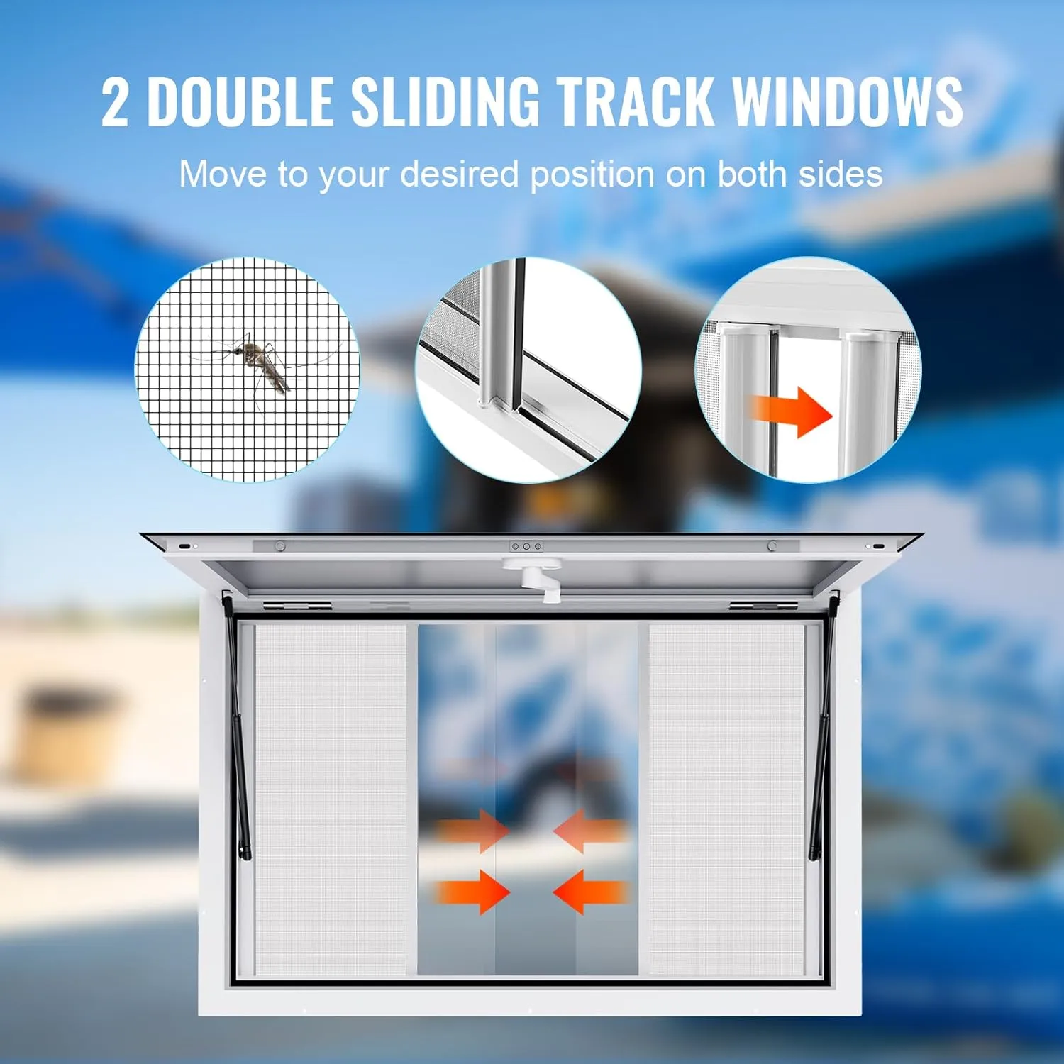 VEVOR Concession Window for Food Truck, 36"x24" Serving Window with 2 Sliding Windows & Awning Door & Drag Hook, Aluminum Alloy, Up to 85 Degrees, for Food Truck Concession Trailer