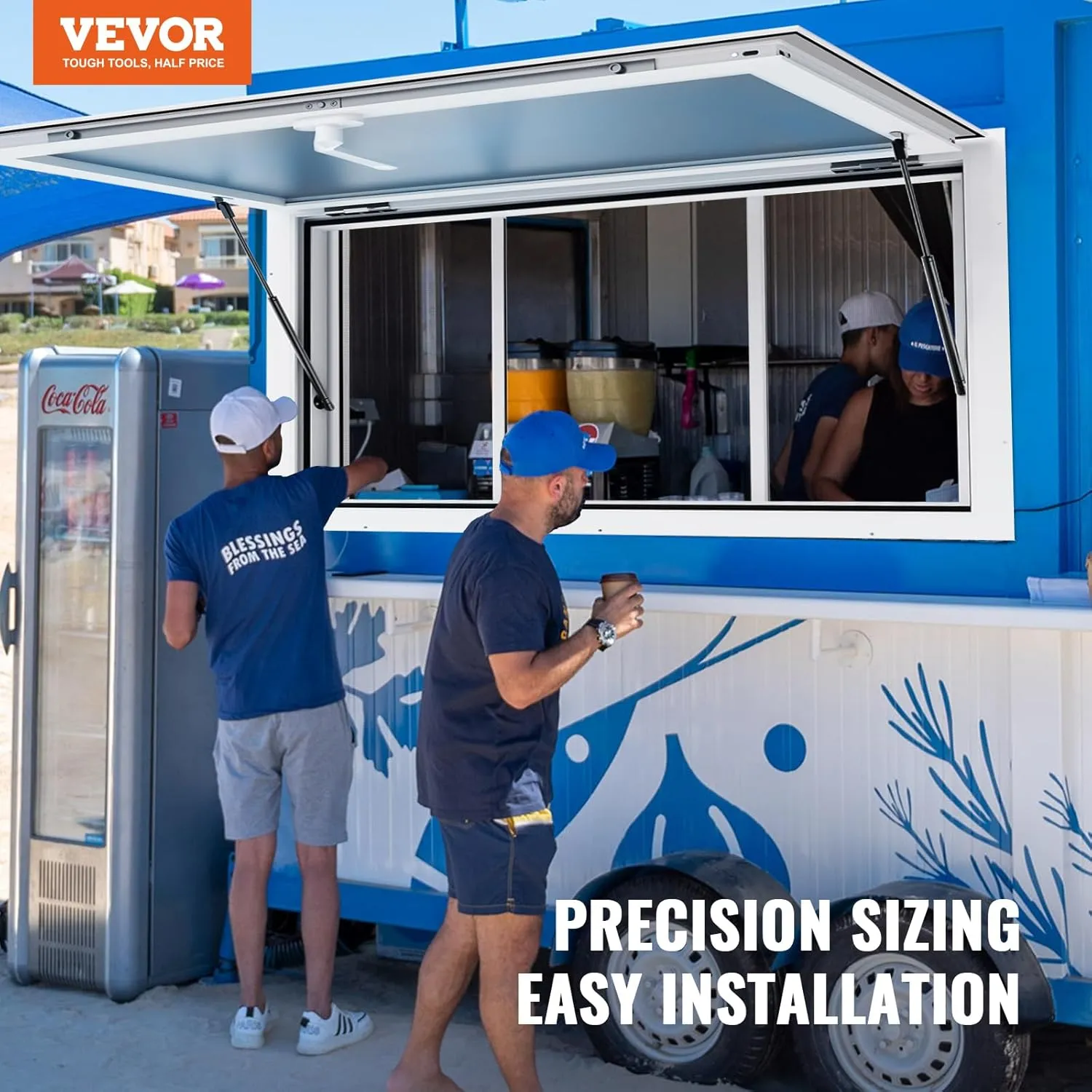 VEVOR Concession Window for Food Truck, 36"x24" Serving Window with 2 Sliding Windows & Awning Door & Drag Hook, Aluminum Alloy, Up to 85 Degrees, for Food Truck Concession Trailer