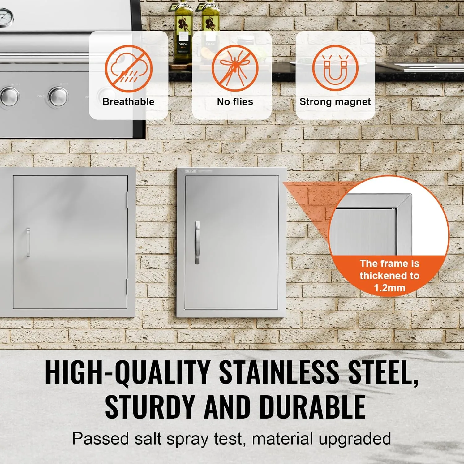 VEVOR Outdoor BBQ Access Door, 16W x 22H Inch, Stainless Steel Flush Mount, Vertical Door with Handle for Grilling Station