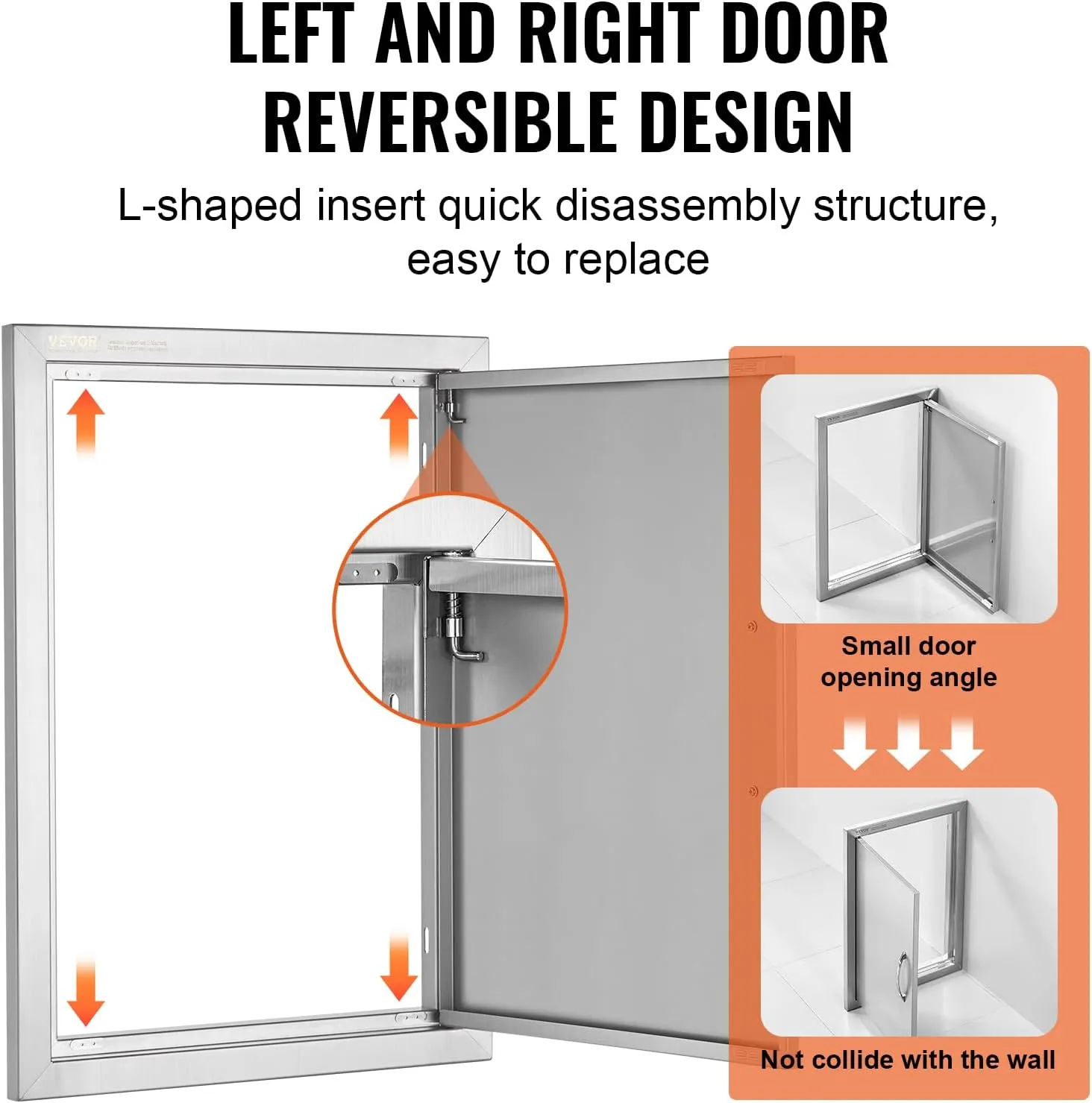 VEVOR Outdoor BBQ Access Door, 16W x 22H Inch, Stainless Steel Flush Mount, Vertical Door with Handle for Grilling Station
