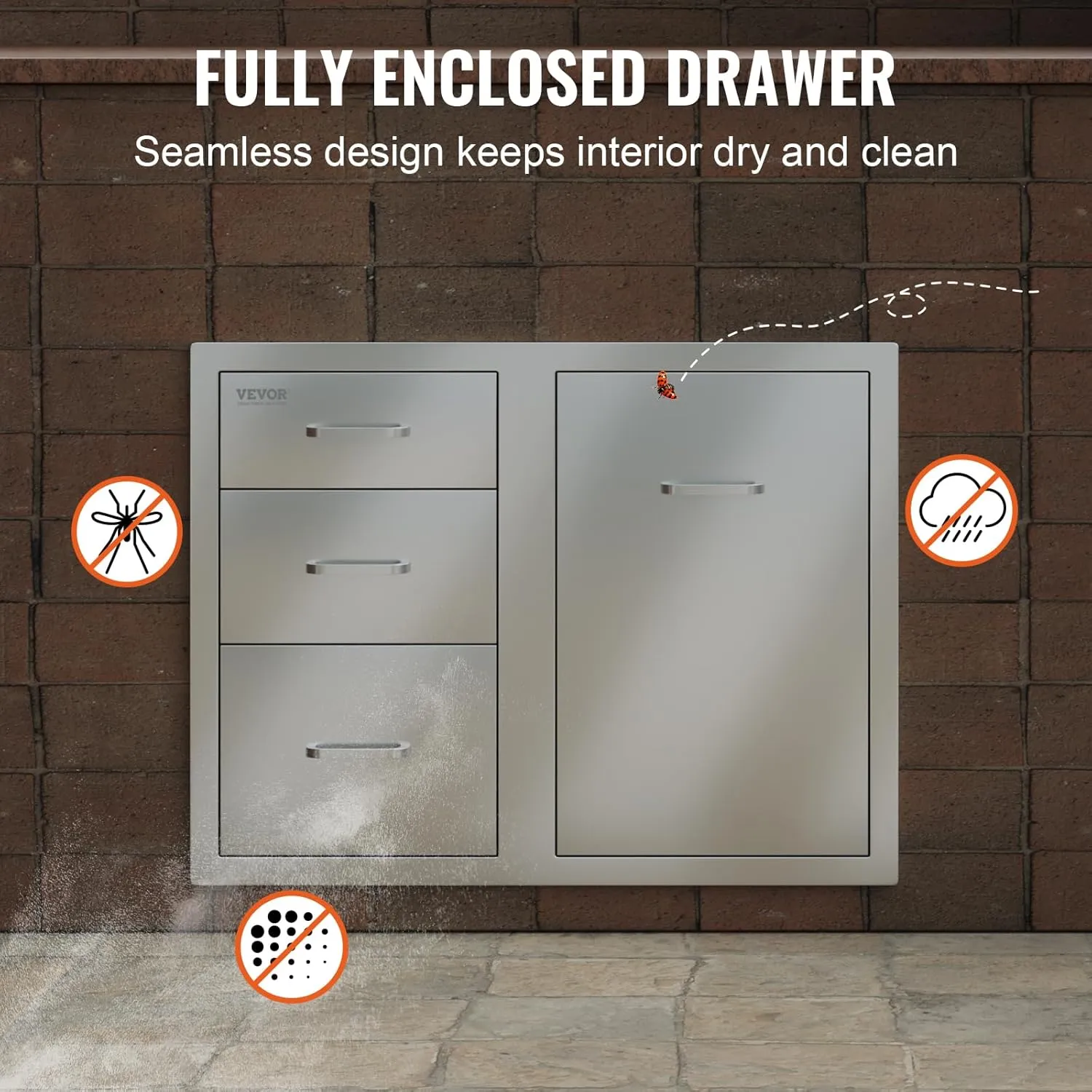 VEVOR Outdoor Kitchen Door Drawer Combo 29.5"W x 22.6"H x 21.7"D, Access Door/Triple Drawers with Propane Drawer and Adjustable Garbage Ring, Perfect for BBQ Island Patio Grill Station