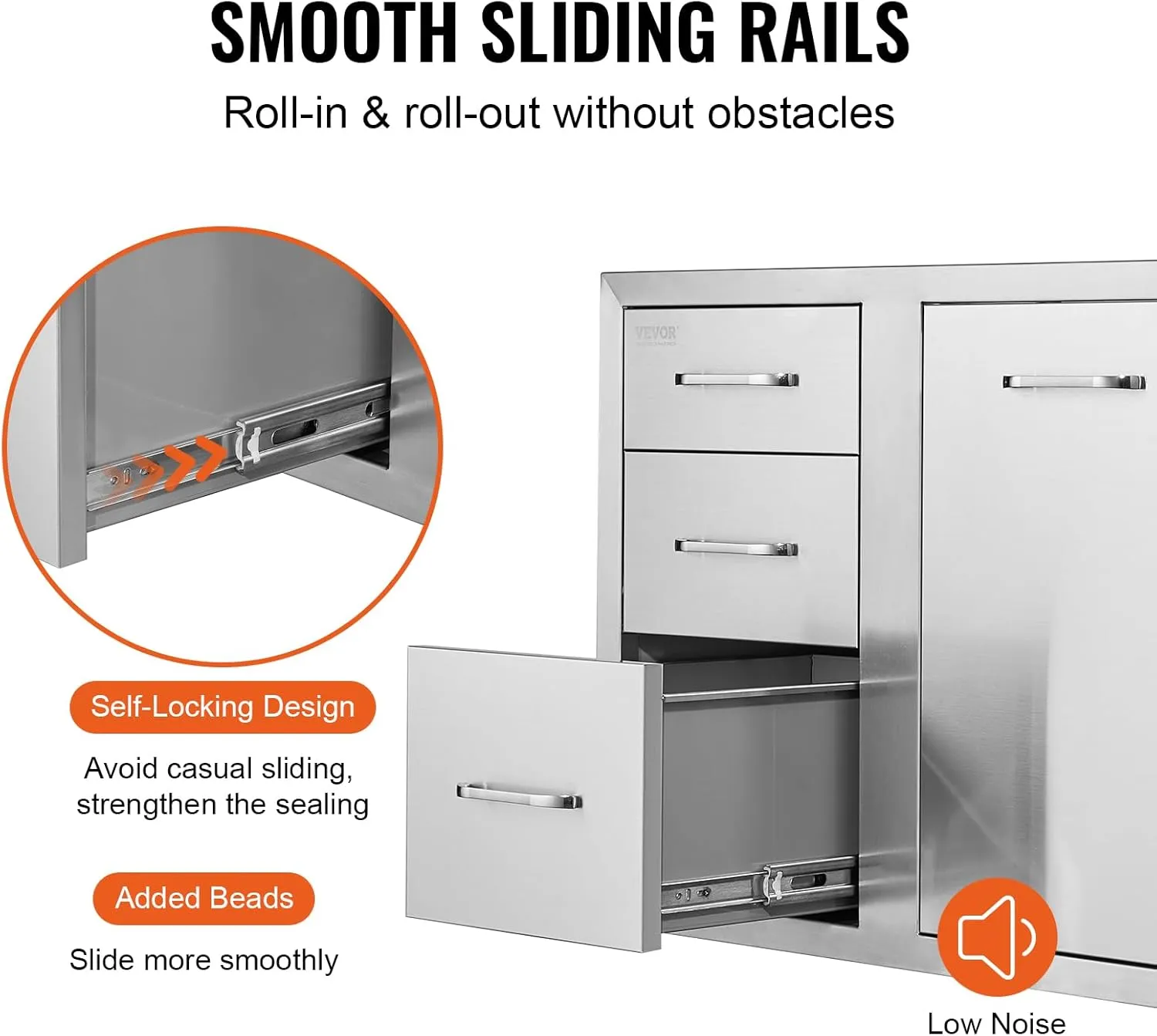 VEVOR Outdoor Kitchen Door Drawer Combo 29.5"W x 22.6"H x 21.7"D, Access Door/Triple Drawers with Propane Drawer and Adjustable Garbage Ring, Perfect for BBQ Island Patio Grill Station