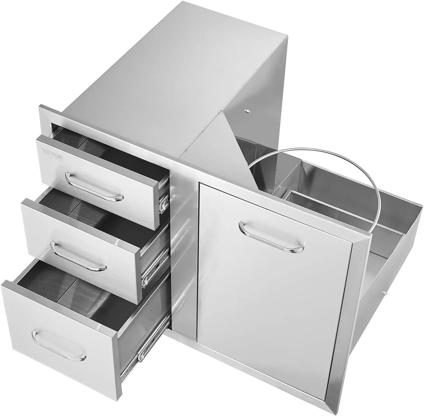 VEVOR Outdoor Kitchen Door Drawer Combo 29.5"W x 22.6"H x 21.7"D, Access Door/Triple Drawers with Propane Drawer and Adjustable Garbage Ring, Perfect for BBQ Island Patio Grill Station