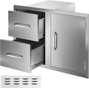 VEVOR Outdoor Kitchen Door Drawer Combo, 32.5" W x 21.6" H x 20.5"D, Access Door/Double Drawers with Paper Towel Rack, Stainless Steel Handles for BBQ Islands