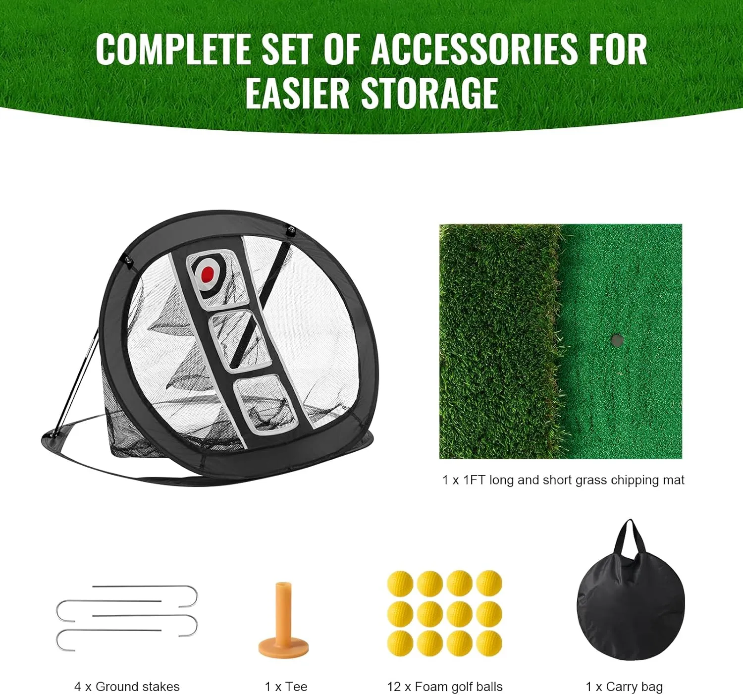 VEVOR Pop Up Golf Practice Net, Portable Indoor Outdoor Home Golf Hitting Aid Net with Target and Carry Bag, for Backyard Driving Training Swing, Gift for Men