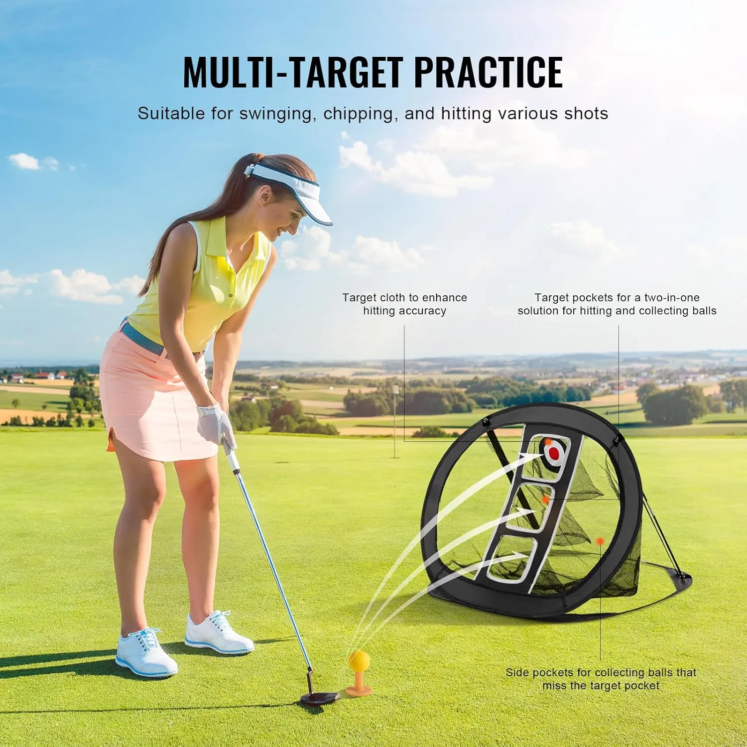VEVOR Pop Up Golf Practice Net, Portable Indoor Outdoor Home Golf Hitting Aid Net with Target and Carry Bag, for Backyard Driving Training Swing, Gift for Men