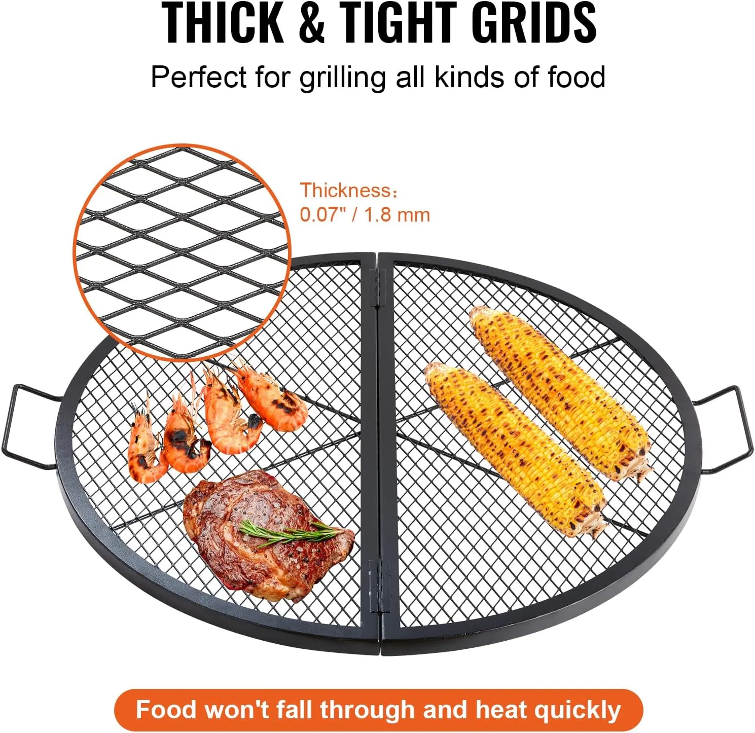 VEVOR X-Marks Fire Pit Grill Grate, Foldable Round Cooking Grate, Heavy Duty Steel Campfire BBQ Grill Grid with Handle and Support X Wire, Portable Camping Cookware for Outside Party, 36 Inch Black