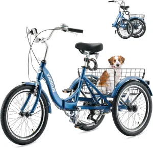 Viribus Folding Adult Tricycle, 20 inch Folding Tricycle for Adults with Lock, 1 or 7 Speed 3 Wheel Bike, Foldable Trike Collapsible Three Wheel Bike for Men Women Senior, 330lb.
