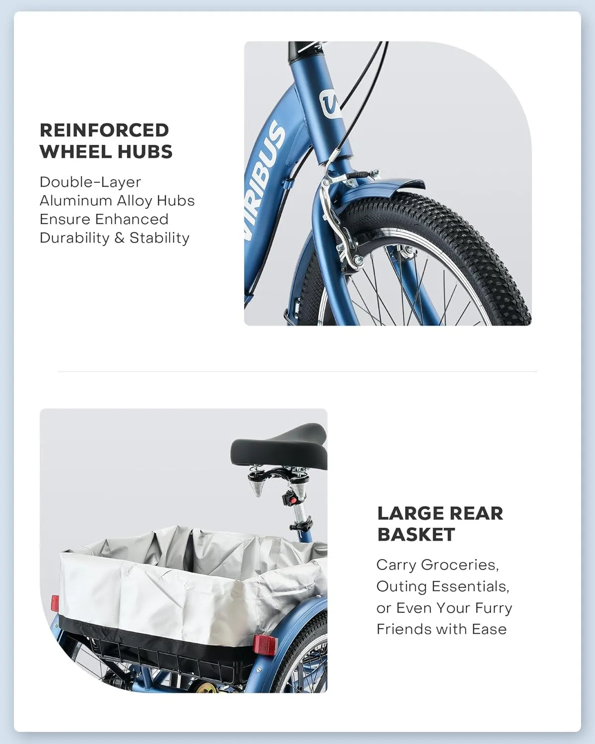 Viribus Folding Adult Tricycle, 20 inch Folding Tricycle for Adults with Lock, 1 or 7 Speed 3 Wheel Bike, Foldable Trike Collapsible Three Wheel Bike for Men Women Senior, 330lb.