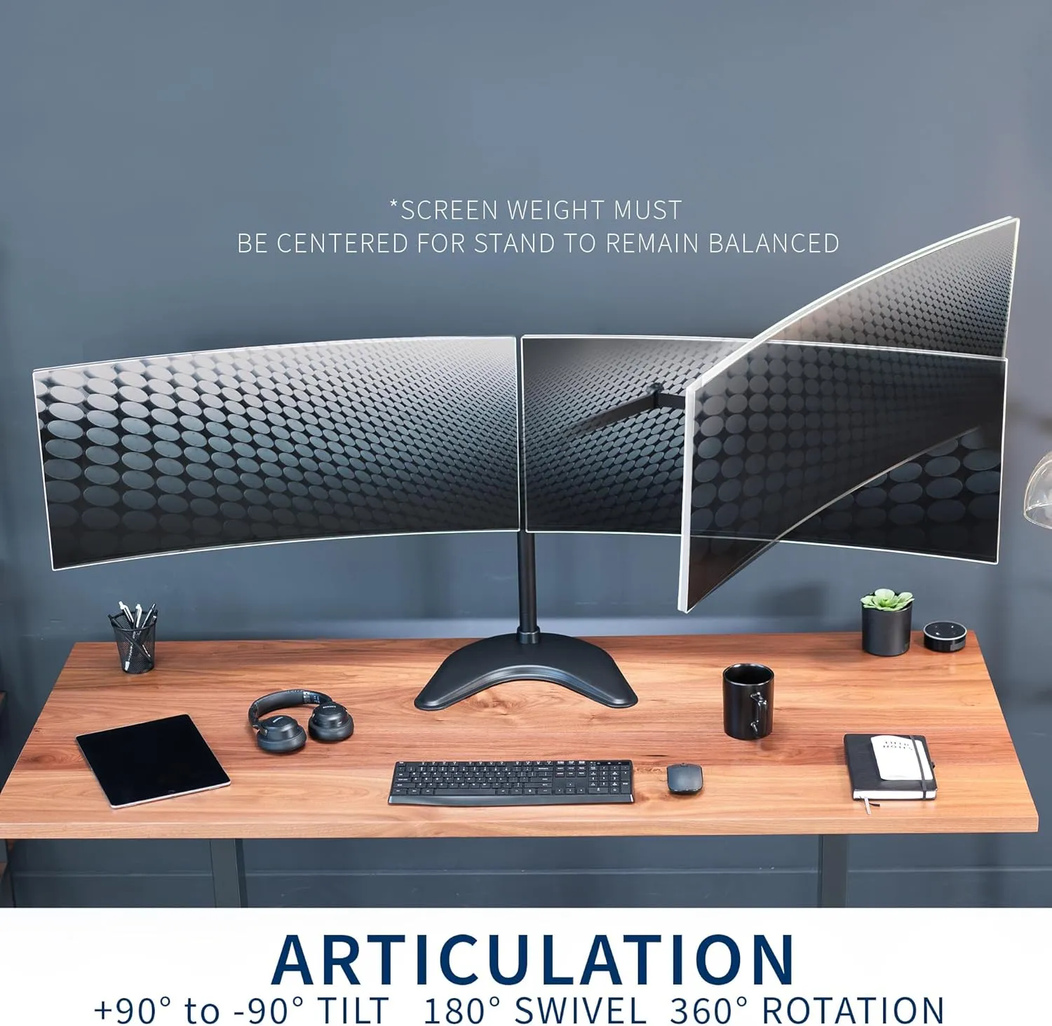 VIVO Dual Ultrawide Monitor Mount, Free-Standing Desk Stand for 2 Screens up to 38 Inches, Heavy-Duty Adjustable Arms, Max VESA 100x100mm, Black, STAND-V038F
