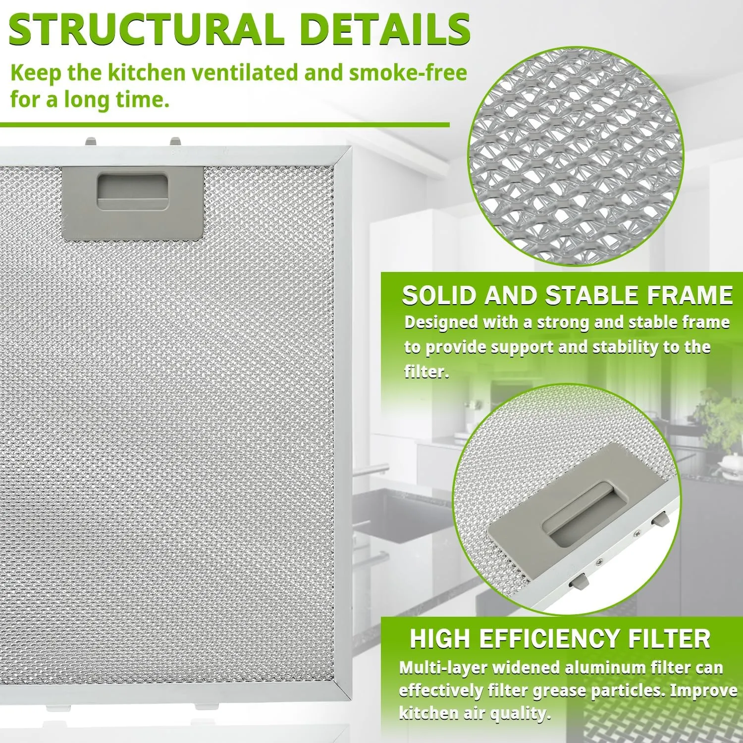 W10169961A Range Hood Filter Replacement 5 Layer Aluminum Mesh Hood Grease Filter Fit for Whirlpool, Kitchen Aid, Jenn-Air Range Hoods(2PCS)