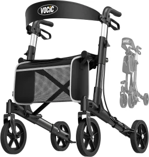 Walkers-for-Seniors-with-Seat, Lightweight Rollator Walker with Seat and Brakes, Folding Rolling Walker with Wheels, All Terrain-FSA HSA