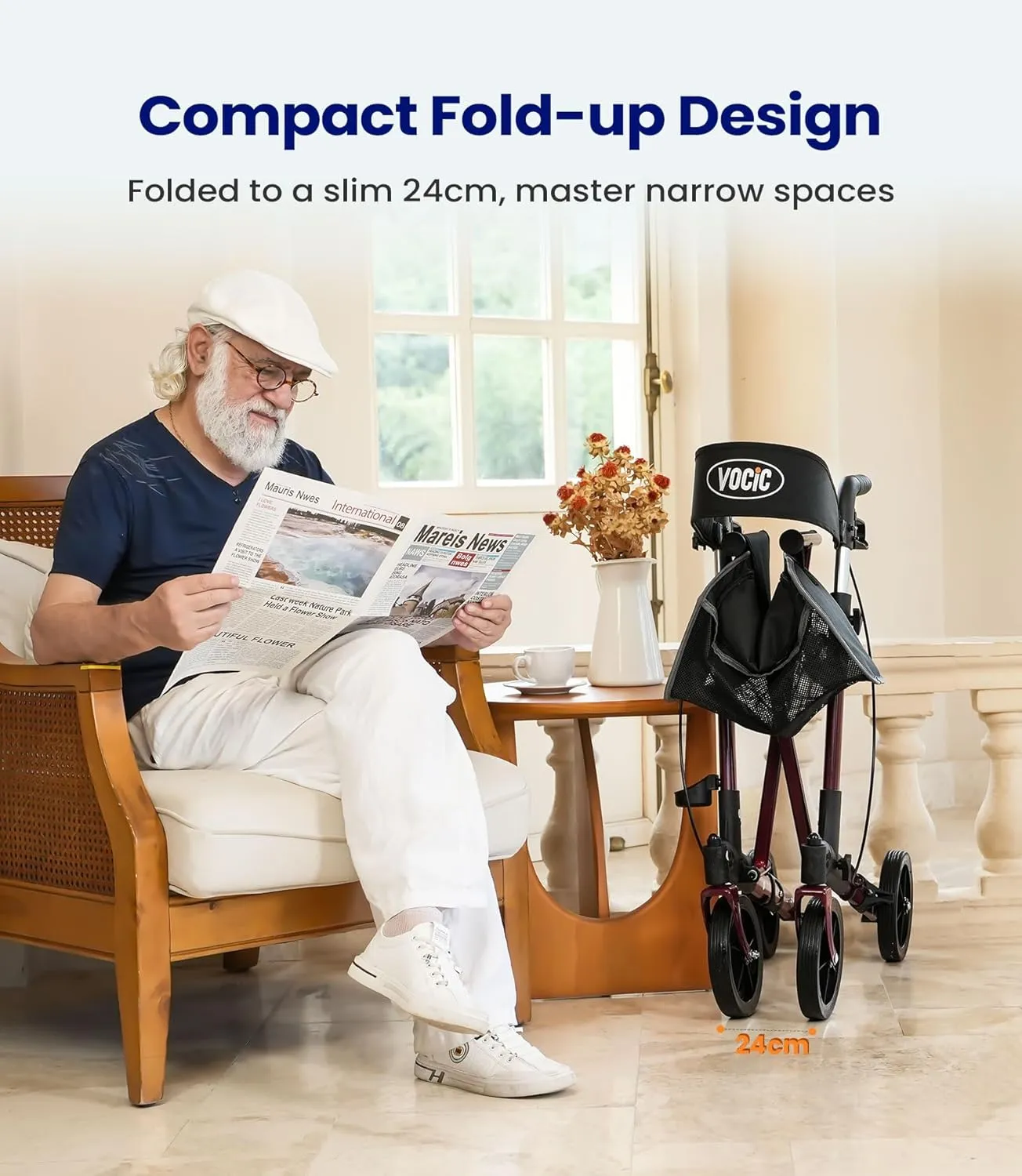 Walkers-for-Seniors-with-Seat, Lightweight Rollator Walker with Seat and Brakes, Folding Rolling Walker with Wheels, All Terrain-FSA HSA