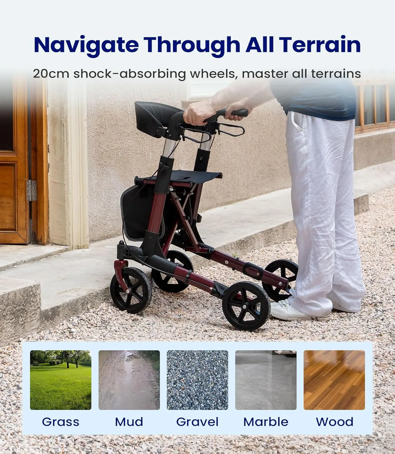 Walkers-for-Seniors-with-Seat, Lightweight Rollator Walker with Seat and Brakes, Folding Rolling Walker with Wheels, All Terrain-FSA HSA