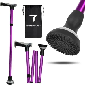 Walking Cane for Seniors Adults,Adjustable Foldable All-Terrain Walking Stick with Storage Bag,Trekking Pole for Outdoor Hiking,Climbing,Lightweight Support for Women Men