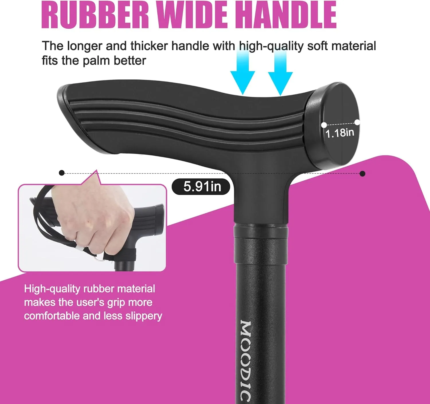 Walking Canes for Tall Men Women 6 ft 1 in and Above. Foldable; Adjustable; Comfortable Grip and Sturdy Base Extra Long Cane Easy to Travel (Plus&Black)