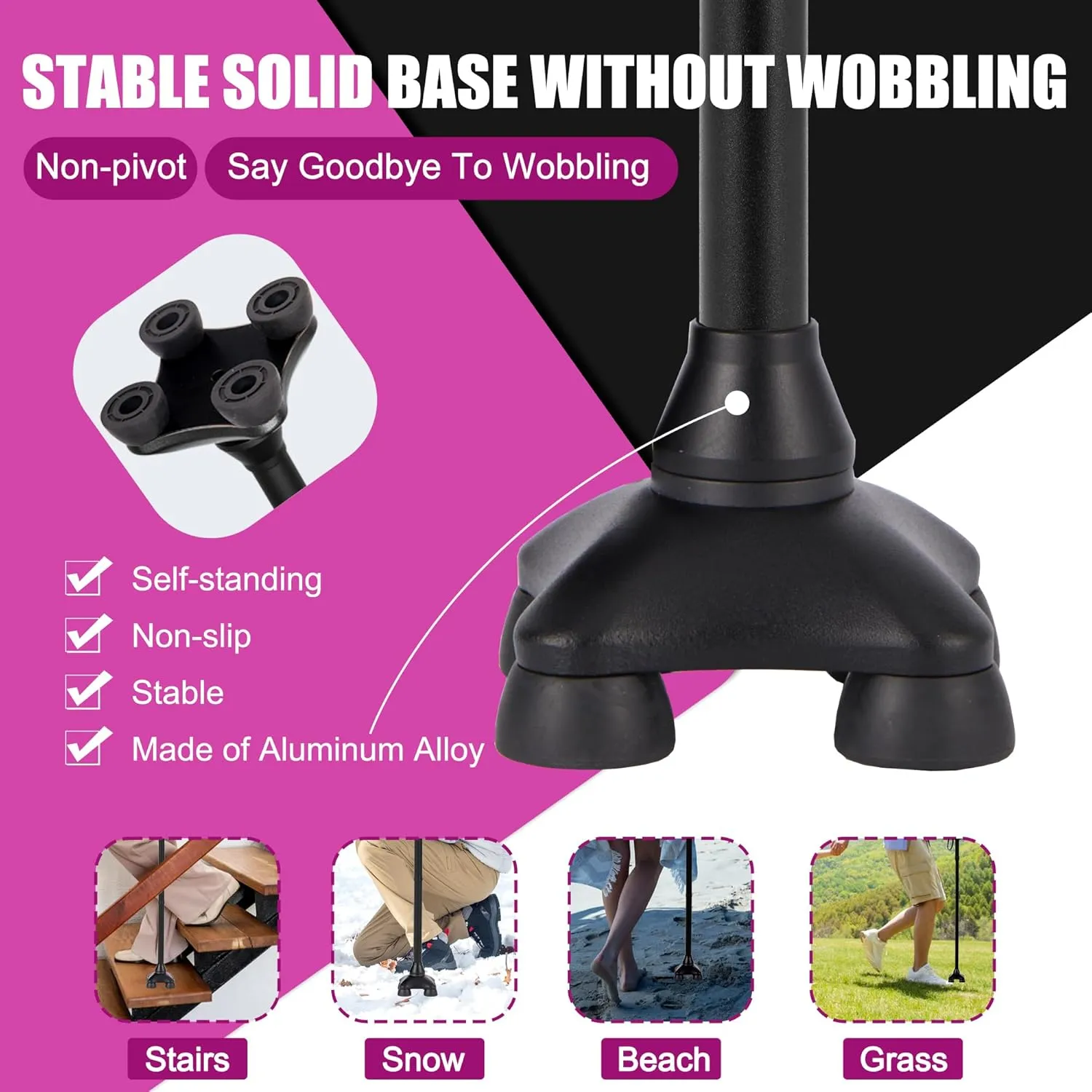 Walking Canes for Tall Men Women 6 ft 1 in and Above. Foldable; Adjustable; Comfortable Grip and Sturdy Base Extra Long Cane Easy to Travel (Plus&Black)