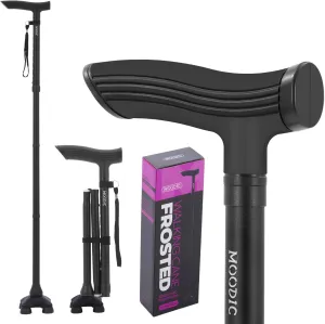 Walking Canes for Tall Men Women 6 ft 1 in and Above. Foldable; Adjustable; Comfortable Grip and Sturdy Base Extra Long Cane Easy to Travel (Plus&Black)