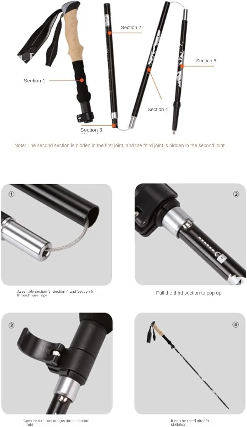 Walking Stick Hiking Poles Adjustable Trekking Poles Ultralight Lightweight Aluminum Alloy Walking Hiking Stick Hiking Gear Trekking Poles