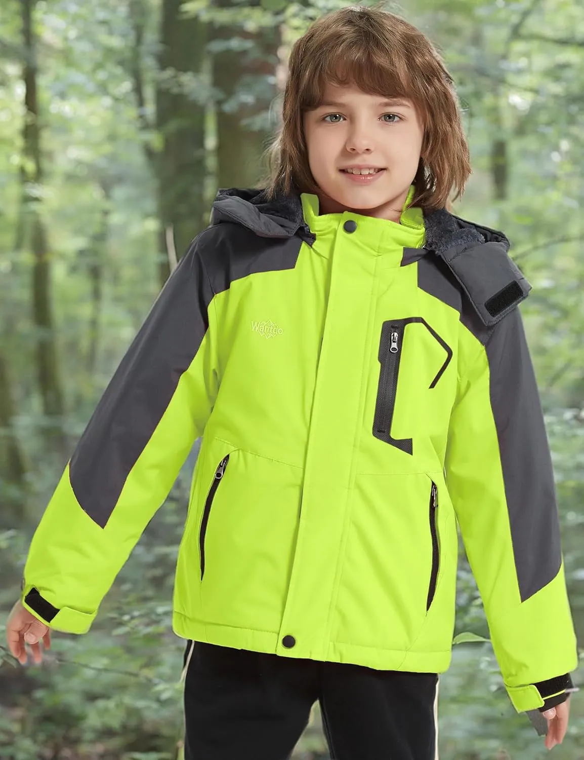 Wantdo Boy's Waterproof Ski Jacket Fleece Snowboarding Jackets Warm Thick Winter Coat Hooded Raincoats